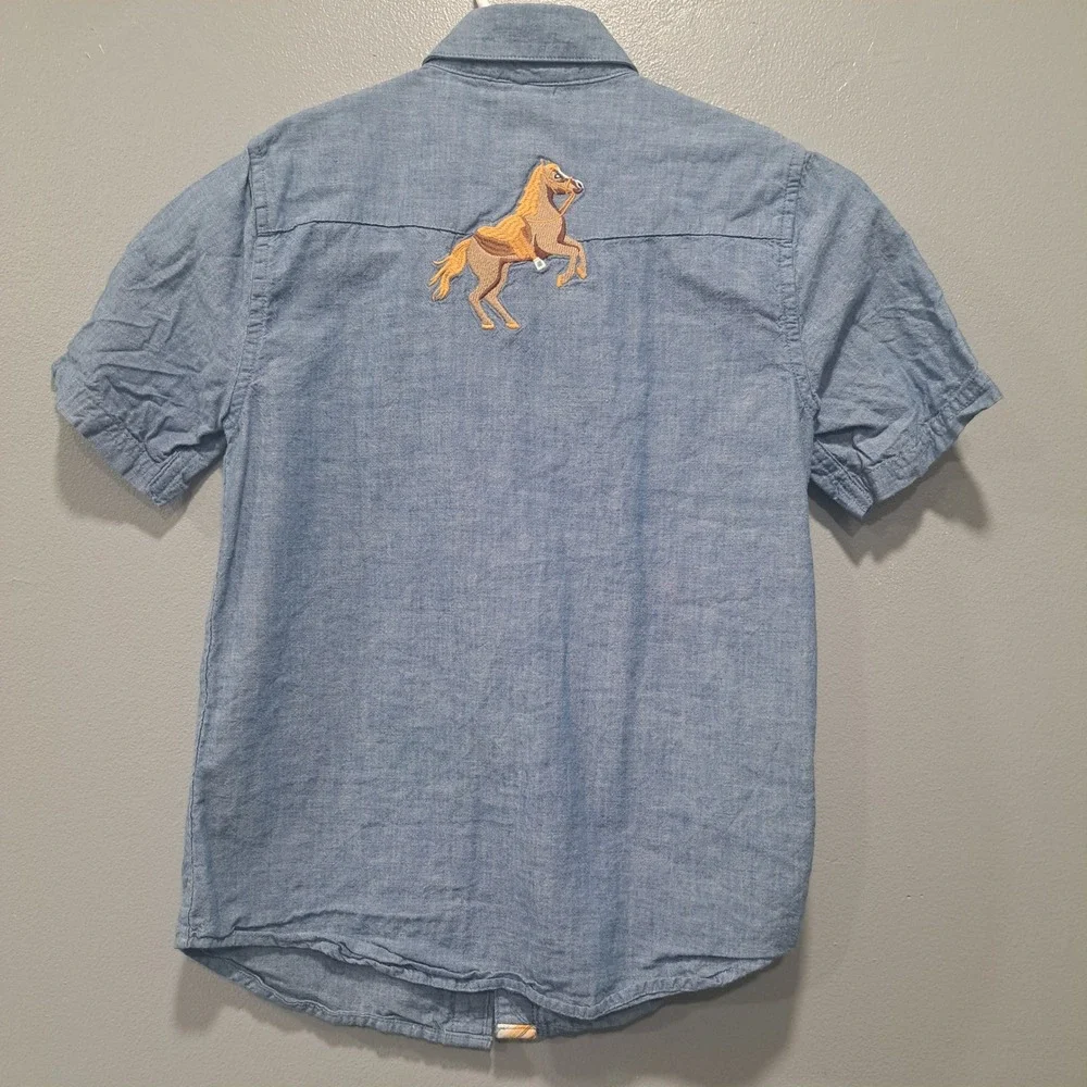 Gymboree‎ Boys Blue Chambray Western Snap Shirt Horse Embroidery Size 8